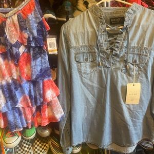 New with tags womens denim top (large but fits like a s/m) AND INC small tank